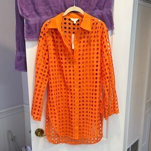 NWT  Vibrant Orange Eyelet Swim Coverup